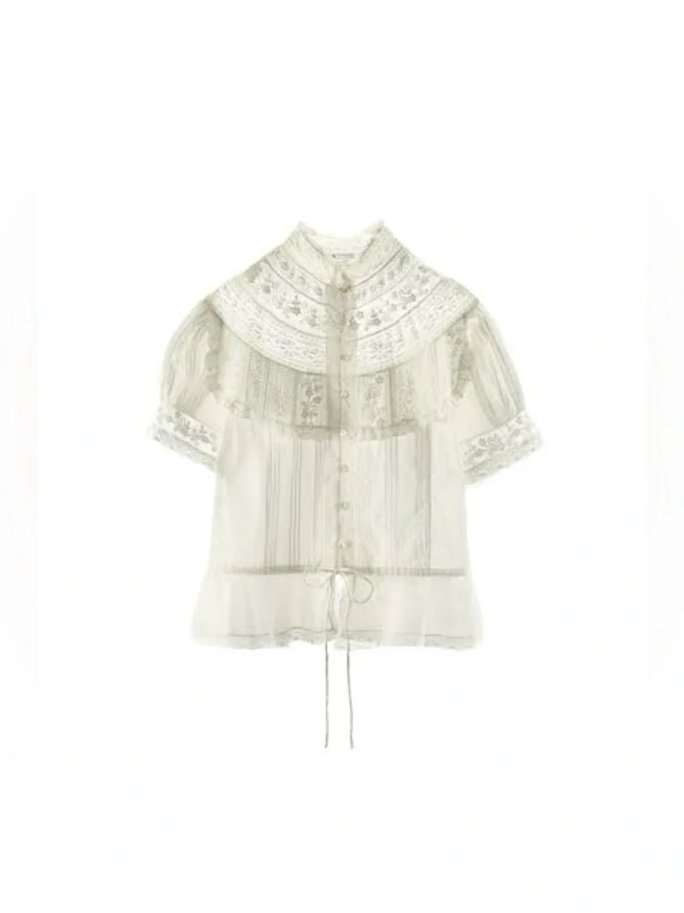 Zara Embroidered Lace Pleated Blouse